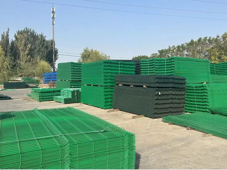 Welded fence panels stored in factory inventory area