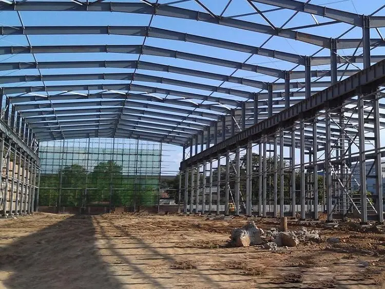 Interior structure and steel frame details of steel structure factory building